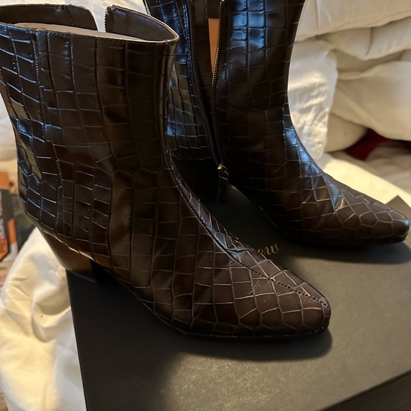 J. Crew Dark Brown Croc-Embossed Boots - Picture 1 of 5